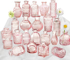 Pink Glass Bud Vase Set of 22, Small Vases for Flowers, Clear Glass Vases for Centerpieces, Mini Bud Vases in Bulk Rustic Wedding Decorations, Centerpieces, Vintage Look Home Table Flower Decor