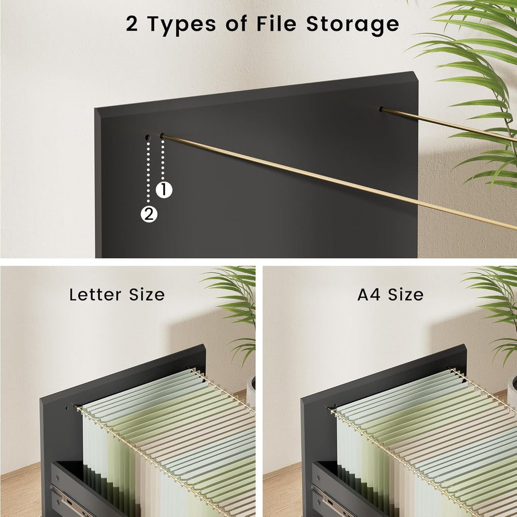 ModernMate File Cabinet with 3 Drawers and Door, Office Storage Cabinet with Charging Station, Home Office Printer Stand Fits Letter/A4 Size, 6 Open Cubes Storage, Adjustable Shelf, Black Walnut