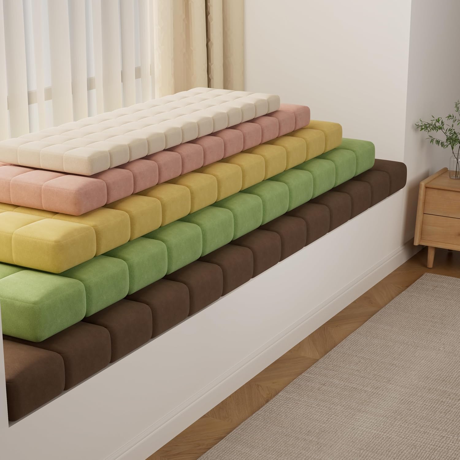 ColourTree Modern Design Tufted Cushion – Custom Size Window Bench Pad with Faux Suede, New Grid Stitch Design, 70D High-Resilience Foam (Custom Sizes/Colors/Thickness Available) (4.5 Inch Thick)