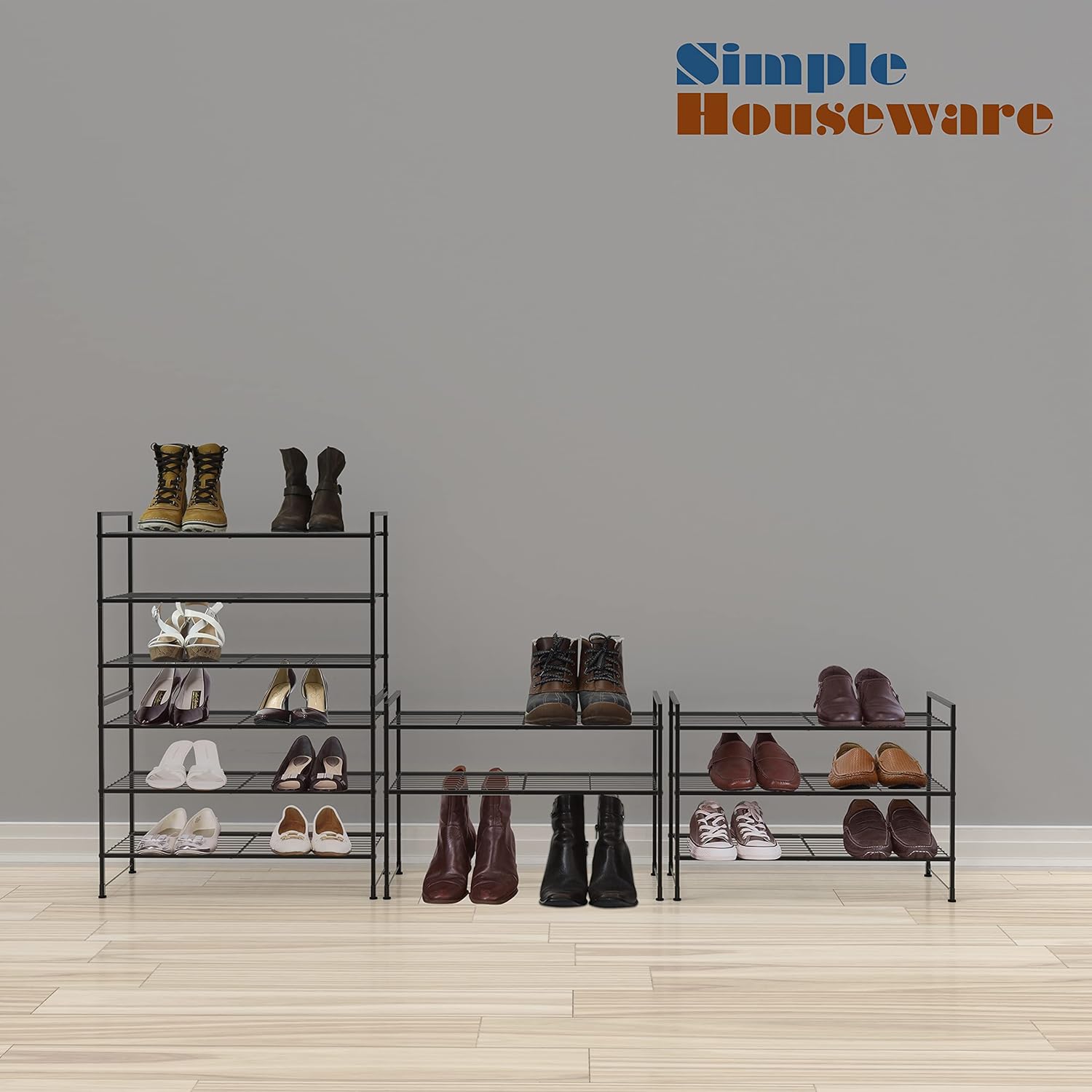 Simple Houseware 3-Tier Stackable Shoes Rack Storage Shelf, Black