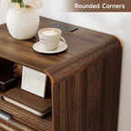 ONBRILL 19.7'' Wide End Table with Charging Station,Fluted Accent Side Table with Drawer & Open Cubby Storage,Mid Century Nightstand for Bedroom,Living Room,Walnut