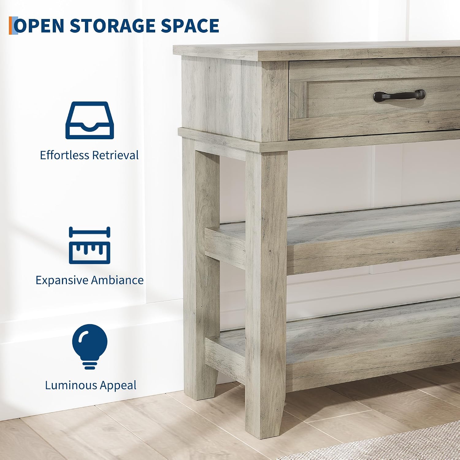 GarveeHome Entryway Table, Console Table with 2 Storage Drawers, 3 Tier Farmhouse Wooden Sofa Table, Hallway Tables for Entryway, Living Room, Rustic Grey