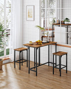 CHOEZON Bar Table and Stool Set, 39.4'' Folding Dining Table with 2 Stools, Industrial Style, for Restaurant, Living Room, Pub, Rustic Brown and Black TBT02BF