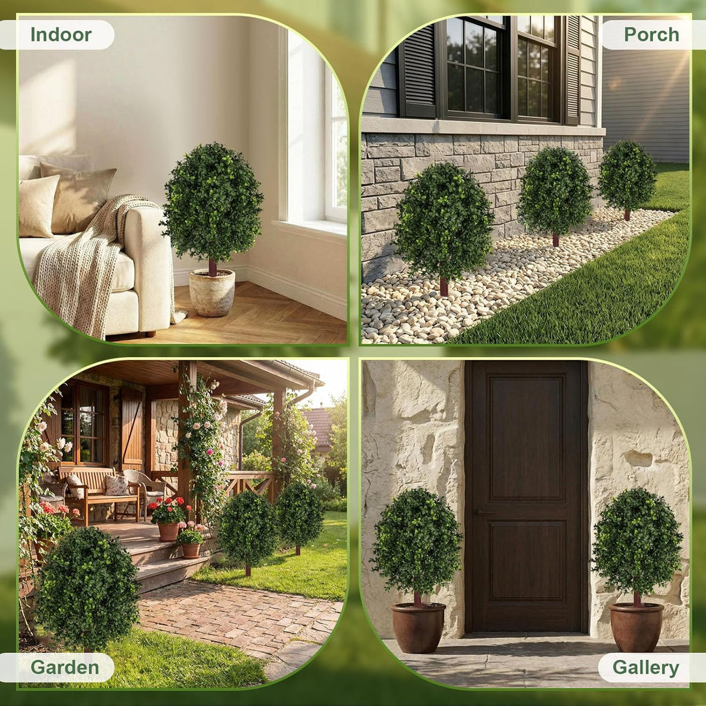 Set of 2-23.5" Artificial Boxwood Plants Outdoor, UV Resistant Topiary Trees Artificial Outdoor,Faux Boxwoods for Outdoor Planters Front Porch, Garden, Yard & Planter Decor