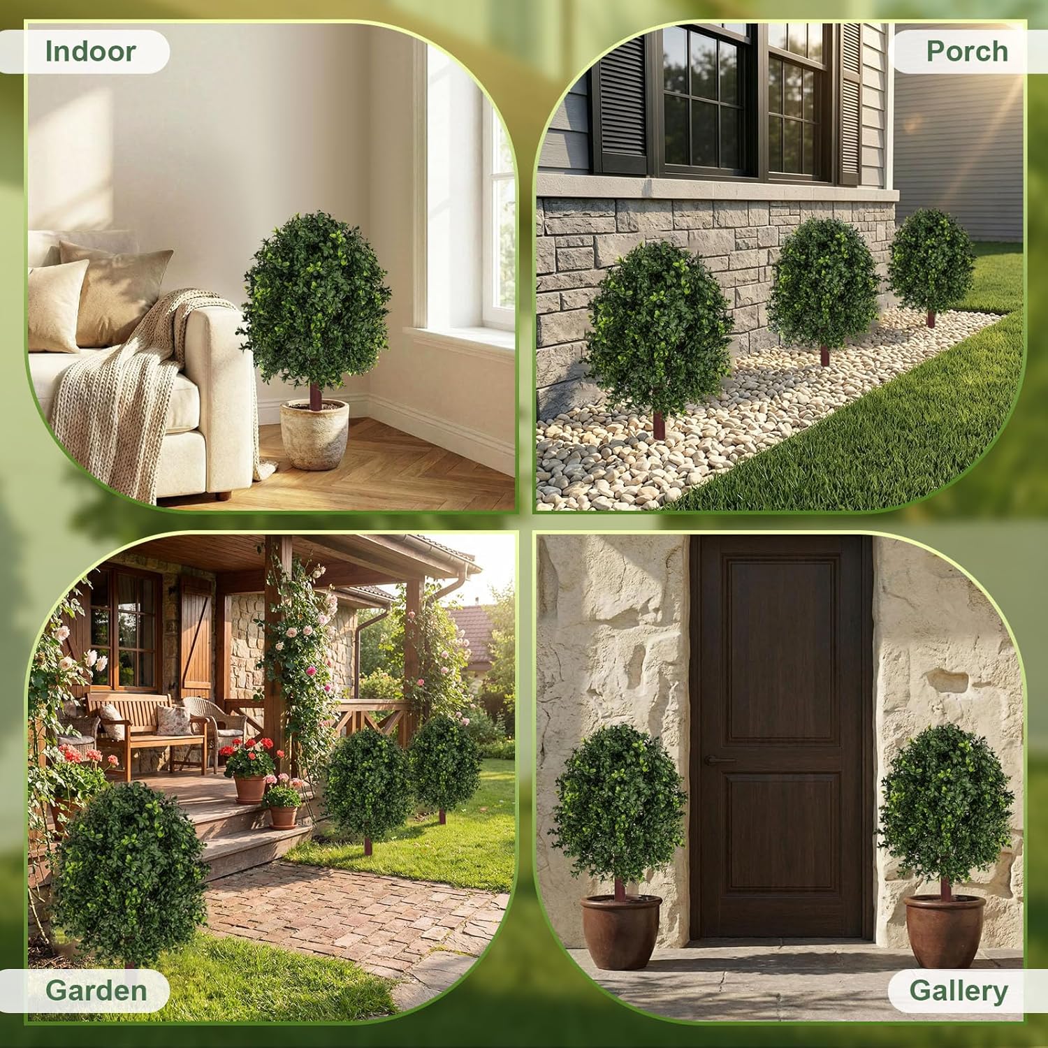 Set of 2-23.5" Artificial Boxwood Plants Outdoor, UV Resistant Topiary Trees Artificial Outdoor,Faux Boxwoods for Outdoor Planters Front Porch, Garden, Yard & Planter Decor