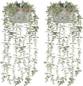 Mkono Fake Hanging Plants in Farmhouse Galvanized Pots Rustic Faux Potted Eucalyptus Greenery Indoor Artificial Plants for Book Shelf Mantel Living Room Bathroom Bedroom Home Office Decor (2, Grey)