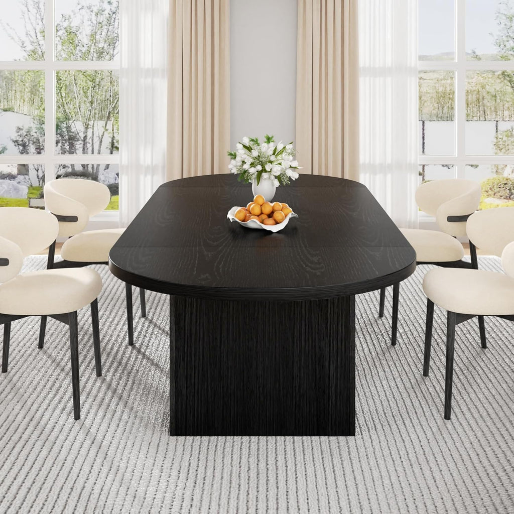 Jocoevol 78.7" Dining Table for 6-10 People, Oval Dining Room Table with 3-Tier Storage Shelf, Modern Black Kitchen Tables with Heavy Duty Pedestal Base for Home, Dining Room, Black