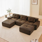 Brown Ottoman for Modular Sectional Sofa, Corduroy Deep Seat for Oversized Compressed Boneless Sectional Couches for Living Room Bedroom Apartment, Cloud Sofa Couch, Memory Foam, No Assembly