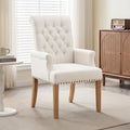 Upholstered Dining Chairs, Modern Fabric Dining Room Chairs with Arms, Tufted High Back Armchair with Solid Wood Legs for Dining Living Room, Kitchen, Beige