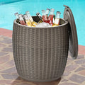 Tangkula 9.5 Gal Cooler Bar Table, Patio Wicker Ice Cool Bar Table, Outdoor Rattan Bar Table with Ice Bucket, Ice Bucket with Side Handles & Lid, Beer & Wine Cooler for Party, Poolside, Deck, Yard