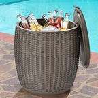 Tangkula 9.5 Gal Cooler Bar Table, Patio Wicker Ice Cool Bar Table, Outdoor Rattan Bar Table with Ice Bucket, Ice Bucket with Side Handles & Lid, Beer & Wine Cooler for Party, Poolside, Deck, Yard