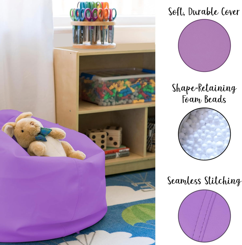 FDP SoftScape Classic 26" Junior Bean Bag Chair, Furniture for Kids, Perfect for Reading, Playing Video Games, Relaxing Alternative Seating for Classroom, Daycare, Library Home - Lavender, 10477-LV