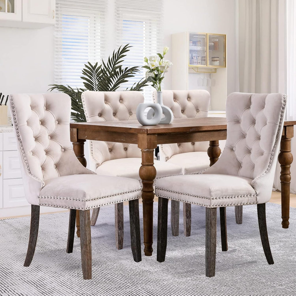 SoarFlash 5 Piece Extendable Dining Table Set for 4-8 Person, Wooden Dining Room Table with 4 Chairs for Gatherings, Meeting for Small Kitchens, Dining Office Areas(Beige/Brown)