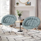 Athena Collection Comfy Saucer Chair, Folding Oversized Cozy Chair for Bedroom Living Room Fabric Reading Chair, Foldable Metal Frame Round Moon Chair for Adult Set of 2, Teal