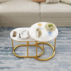 Multigot Nesting Tables Set of 2, Stacking End Side Table, Marble Accent Snack Coffee Tea Table for Living Room, Bedroom and Balcony (Marble + Golden)