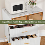 Garvee Fluted Pantry Cabinet with Glass Door and 2 Drawers, Kitchen Pantry Storage Cabinet with Adjustable Shelves, Modern Display Sideboard for Kitchen, Dining Room, Living Room, White
