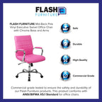 Flash Furniture Vivian Mid-Back Pink Vinyl Executive Swivel Office Chair with Chrome Base and Arms