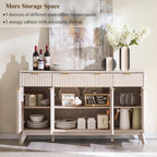 T4TREAM Large Buffet Sideboard Cabinet with Storages, 60" Fluted Modern Buffet Table Coffee Bar Wine Bar Storage Cabinet with 3 Drawers & 4 Doors for Dining Room, Living Room, Hallway(White Alder)