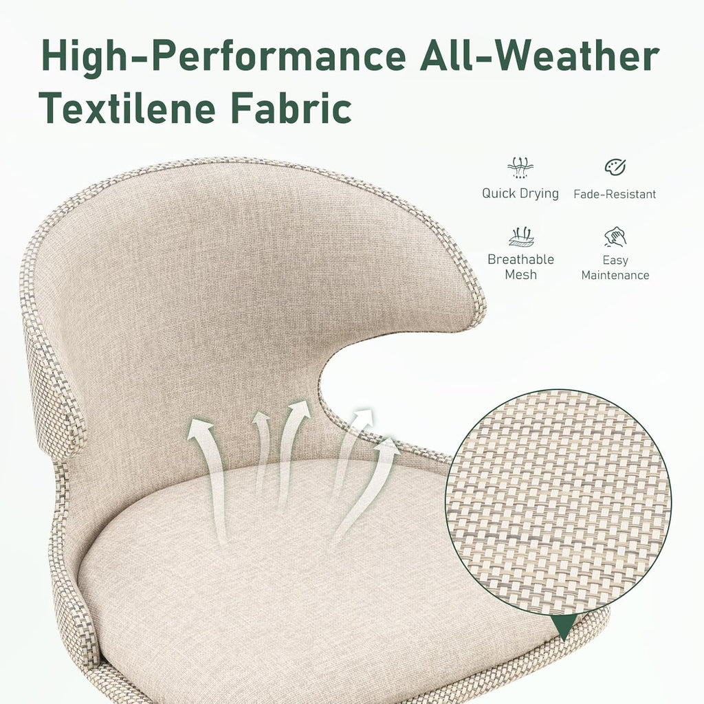 Furnimart Outdoor Bar Stools Set of 2, 360° Swivel Patio Bar Chairs with Adjustable Height & Waterproof Cover, PU Seat & Textilene Mesh Back, Counter & Bar Height Stools for Backyard, Balcony, Beige