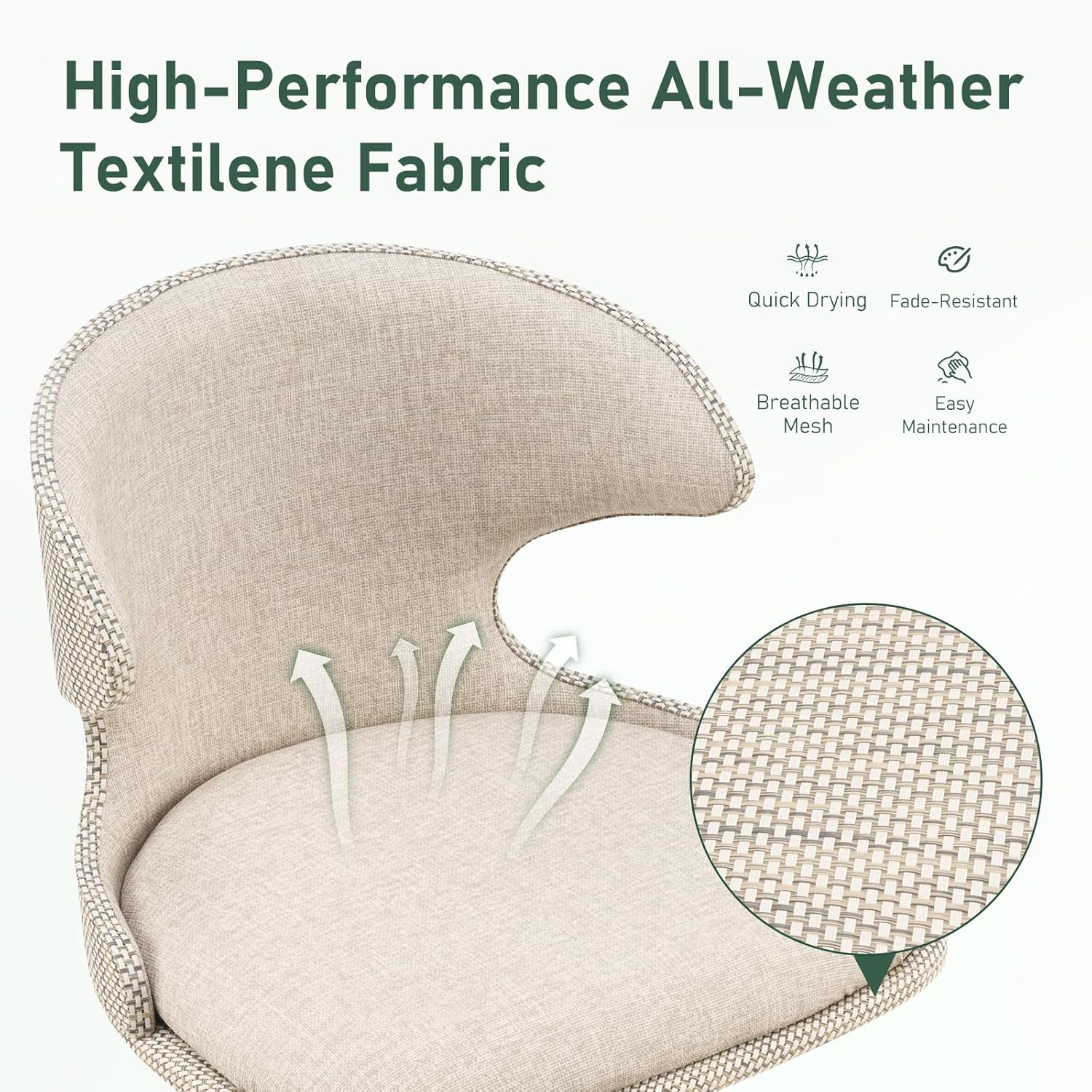 Furnimart Outdoor Bar Stools Set of 2, 360° Swivel Patio Bar Chairs with Adjustable Height & Waterproof Cover, PU Seat & Textilene Mesh Back, Counter & Bar Height Stools for Backyard, Balcony, Beige