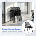 Heavy Duty Folding Conference Chair with Arms - Breathable Mesh Back, Comfortable Padded Seat, Sturdy Steel Frame for Office, Meeting Room & Training Seminar,Classroom (2, Black)