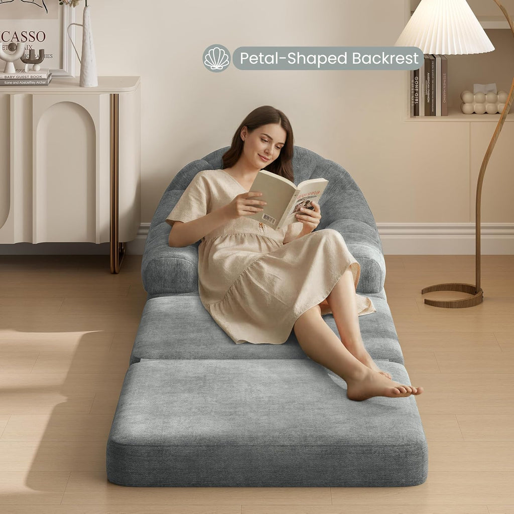 Yaheetech 93" Folding Sofa Bed Convertible Sofa 2 in 1 Sleeper Chair Bed Foldable Couch with Handle Chenille Couch for Living Room, Bedroom, Apartment Gray