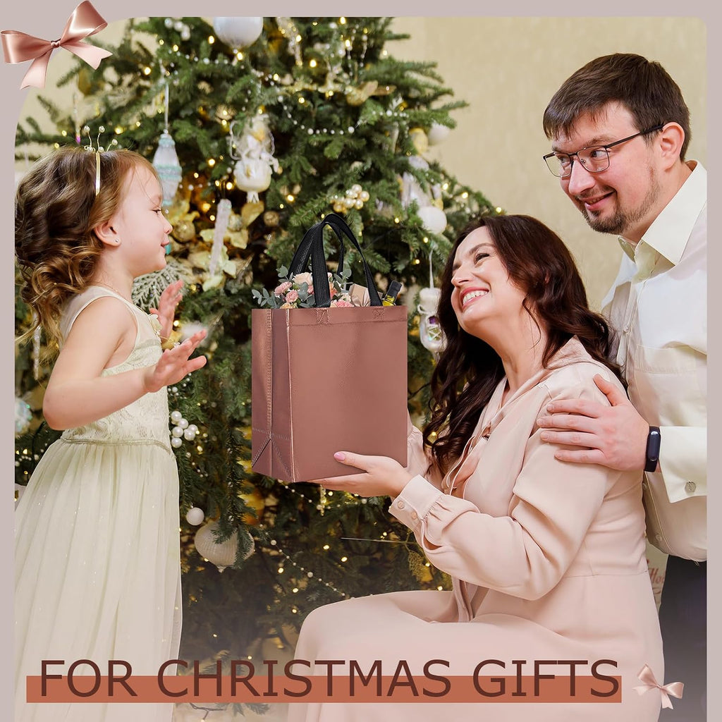 Eccliy Reusable Gift Bags Set Glossy Grocery Gift Tote Bag with Handle for Wedding, Bridal Shower, 4th of July, Summer Event(10 x 8 x 4.7 Inch,Coffee,80 Pcs)