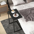 Giantex C Shaped End Table, 26.5" Slide-Under Couch Table for Laptop Coffee Snack, Industrial Side Table with Metal Frame & Wood Top, Versatile Sofa Table for Living Room, Bedroom, Black