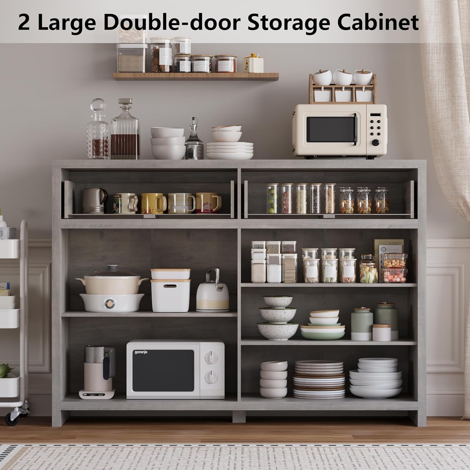 Fluted Sideboard Buffet Cabinet with Storage and Large Drawers, 55" W Credenza Storage Cabinet for Living Room or Entryway, 40'' H Farmhouse Buffet Table with Adjustable Shelves, Console Cabinet