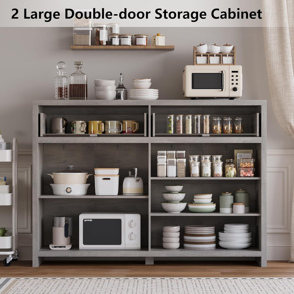 Fluted Sideboard Buffet Cabinet with Storage and Large Drawers, 55" W Credenza Storage Cabinet for Living Room or Entryway, 40'' H Farmhouse Buffet Table with Adjustable Shelves, Console Cabinet