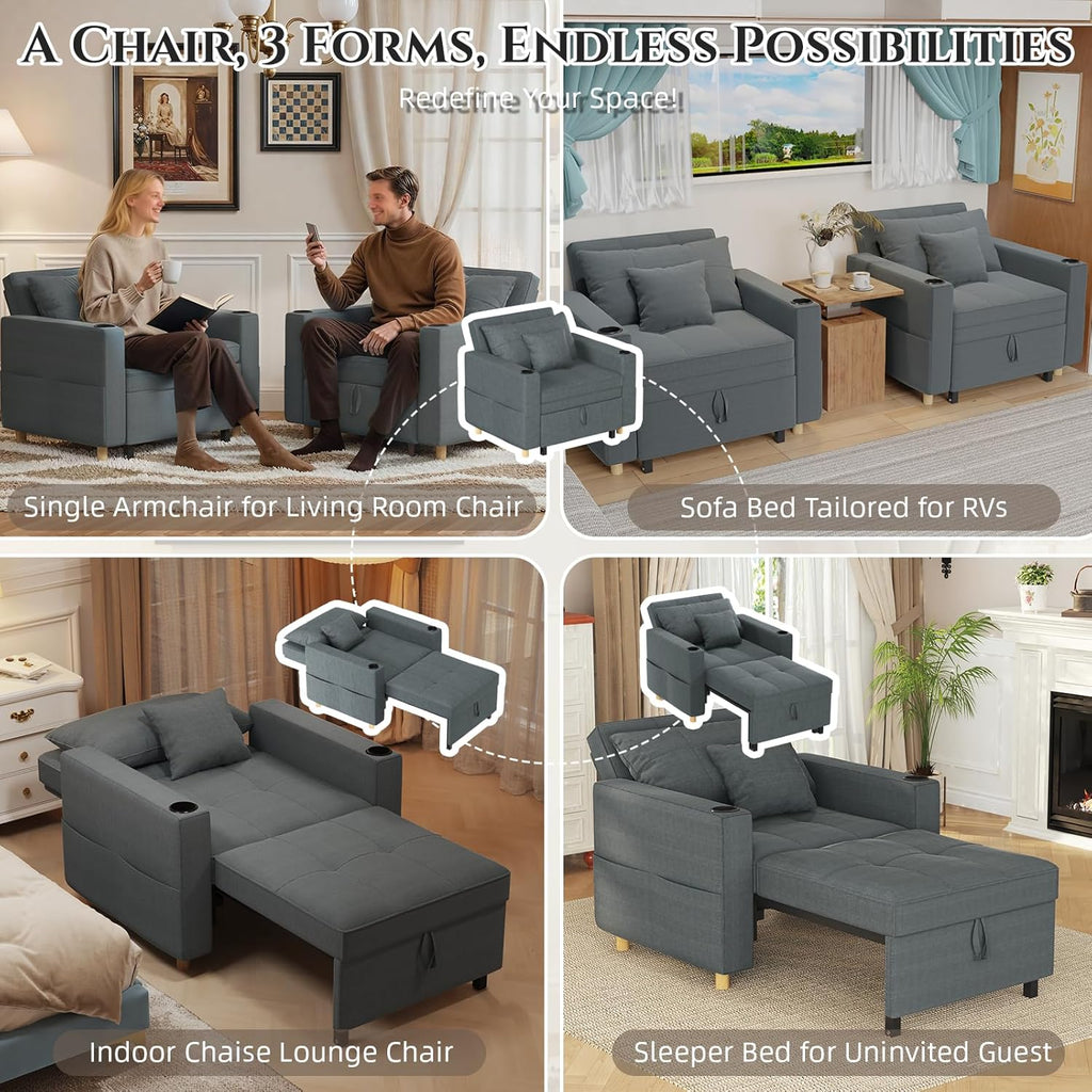 YODOLLA Sleeper Chair for Adults, 38" Extra Wide Convertible Chair Bed, Upgraded 3-in-1 Pull Out Single Sofa with Adjustable Backrest, Cup Holder for Living Room Apartment Small Space, Dark Grey