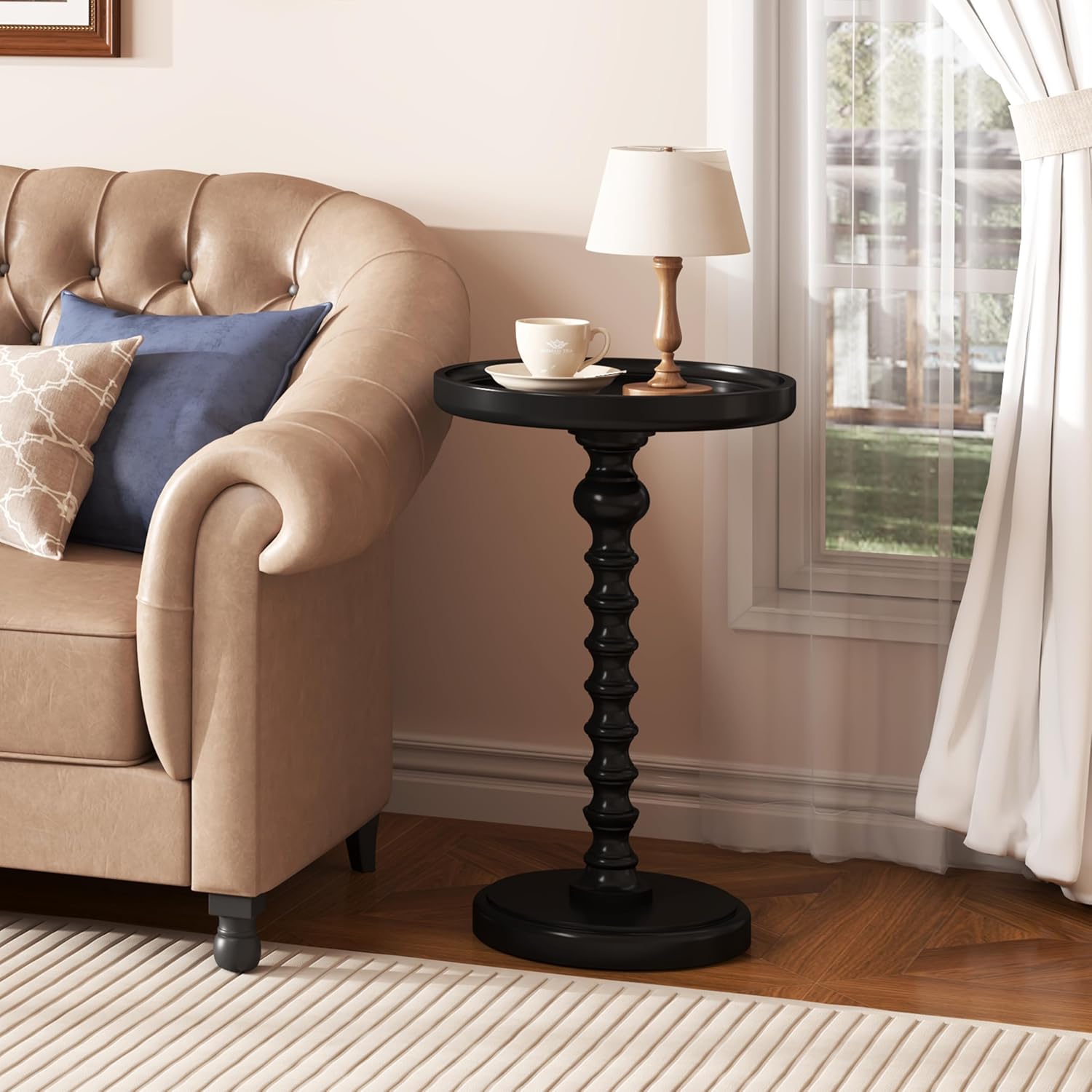 Yusong Round Side Table, Drink Table for Small Spaces, Mid-Century Accent End Table Nightstand Bedside Table for Living Room, Bedroom, Corners, and Office, Black