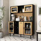 59" Freestanding Kitchen Sideboard, Buffet Sideboard with Wine Rack, Storage Doors and Electrical Outlets for Kitchen, Dining and Living Room, Black