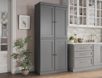 Palace Imports Solid Wood Kitchen Pantry Cabinet - 71.5" H x 32" W - Wooden Storage Cabinet w/ 4 Shaker Doors, 2 Drawers & 4 Adjustable Shelves, Gray, 100% Renewable Eco-Friendly Wood, Made in Brazil