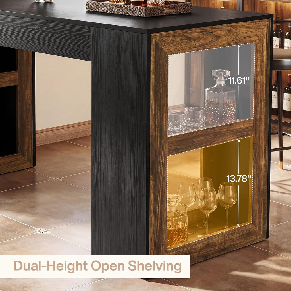 Tribesigns 63" Bar Table, Rectangular Counter Height Pub Table with Storage Shelves, Industrial Home Bar Units for Dining Room, Kitchen, Bistro, Restaurant, Black & Brown