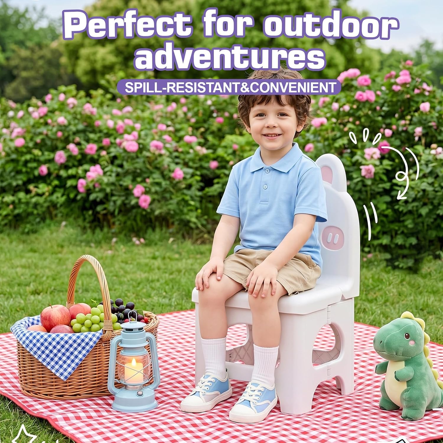 Kids Folding Chair, Safe Ergonomic Toddler Seat, Durable Small Plastic Chair for Classroom Camping, Lightweight & Easy Clean (White)