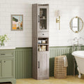 IRONCK Tall Bathroom Cabinet with Drawer and Door, 71" H Slim Freestanding Narrow Storage Cabinet with Adjustable Shelves, Retractable Toilet Paper Rod, for Small Spaces, 11.8" W Rustic Maple
