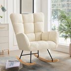 Furniliving Nursery Rocking Chair Upholstered Glider Rocking Chair Modern Accent Chair Padded Seat Reading Chair with High Backrest Comfy Chair for Living Room, Bedroom, Nursery, White, Teddy