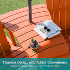 JY QAQA Outdoor Adirondack Chair Set of 2, All-Weather HDPE Patio Furniture with Detachable Table, Wood Texture & Cup Holder for Patio, Poolside, Garden, Orange