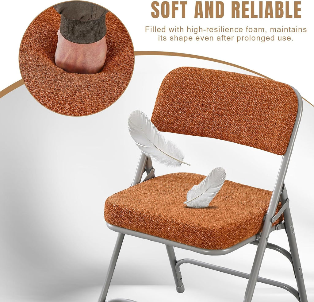 Folding Chair with Thick Cushioned Seat, Padded Metal Frame Foldable Chairs for Home Office Party Wedding Indoor Outdoor Use, Heavy Duty Comfortable Portable Dining Chairs, 1 Pack, Tawny