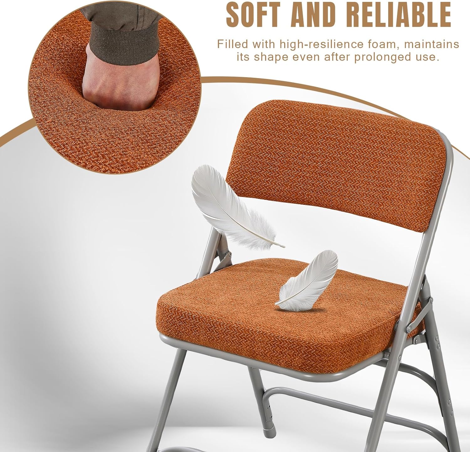 Folding Chair with Thick Cushioned Seat, Padded Metal Frame Foldable Chairs for Home Office Party Wedding Indoor Outdoor Use, Heavy Duty Comfortable Portable Dining Chairs, 1 Pack, Tawny