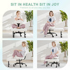 GUNJI Ergonomic Criss Cross Legged Office Chair, 360° Swivel Meditation Kneeling Chair with Wheels, ADHD Chair with Footrest, Lumbar Support, Wider Height Adjustable Seat (White, Teddy Fleece)