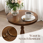 Small Round Side Table - End Tables for Living Room, Vintage Accent Drink Table for Small Spaces, Bedroom, Corner, Solid Wood Couch Side Tables with Wooden Pedestal, Modern Nightstand, Walnut