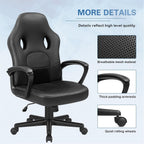 GUNJI Computer Chair PU Leather High Back Office Modern Racing Style Game Chair Adjustable Executive Ergonomic Desk with Padded Armrests and Lumbar Support (Black)