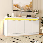 knoworld LED Sideboard Buffet Cabinet with Storage, 63'' Large Kitchen Buffet Cabinet Storage Cabinets with 4 Doors, Wood Coffee Bar Cabinets Buffet Table for Kitchen, Dining, White