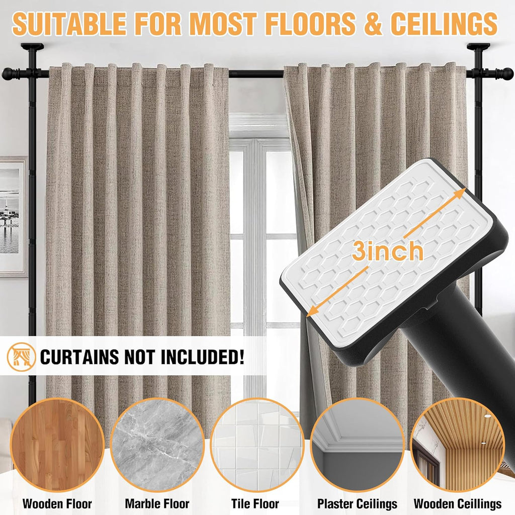 AKTOP Room Divider Curtain Rod, No Drilling Privacy Room Separator for Space Partition, 4-11ft(H) 28-117”(W) Adjustable Heavy Duty Floor to Ceiling Wall Divider Tension Rod for Room Separation, Black