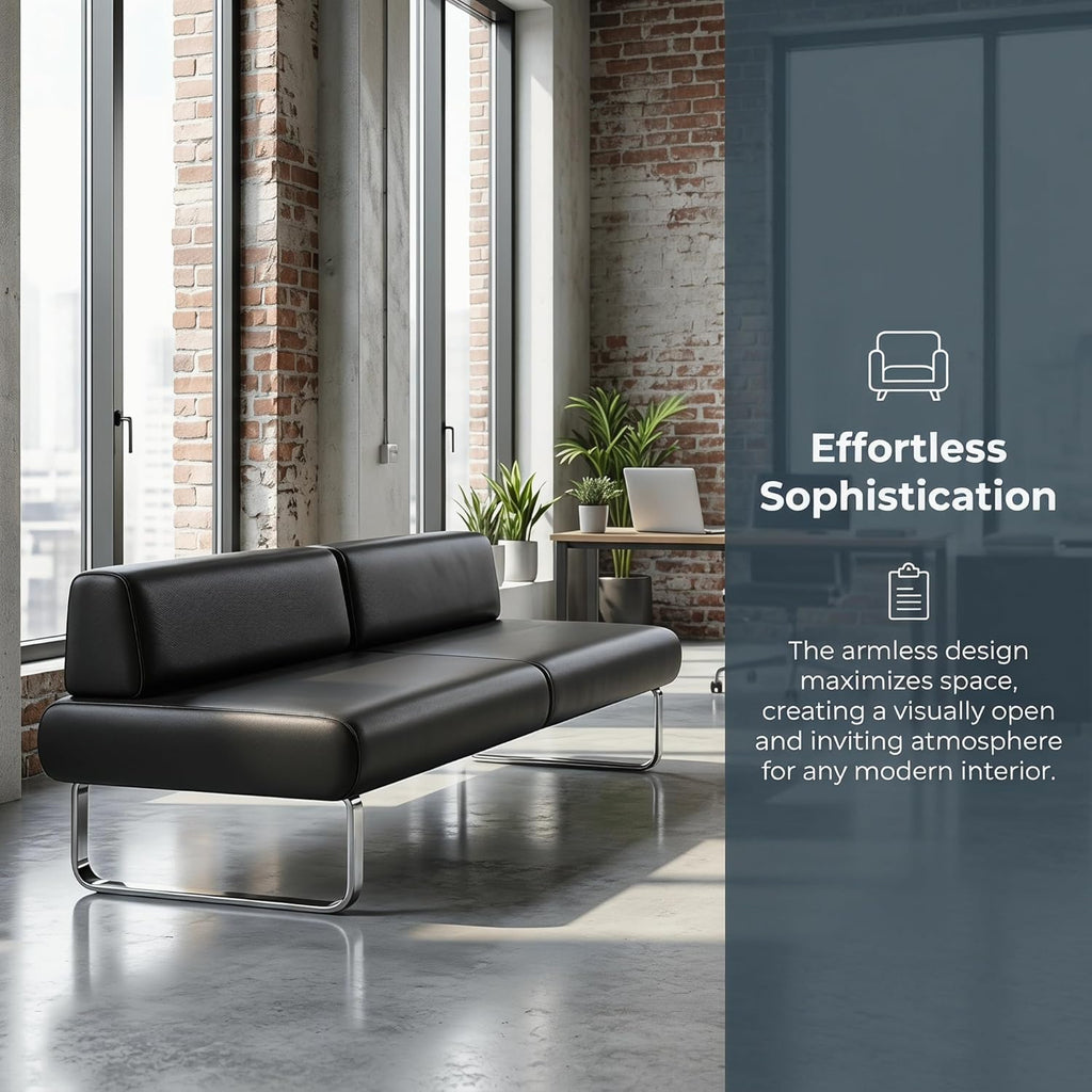 Modern Modular Reception Bench Sofa, Faux Leather Waiting Room Seating with Metal Frame, Upholstered Ottoman Bench for Office Lobby, Salon, Clinic & Lounge Brown 55.1" L × 21.5" W × 31.5" H
