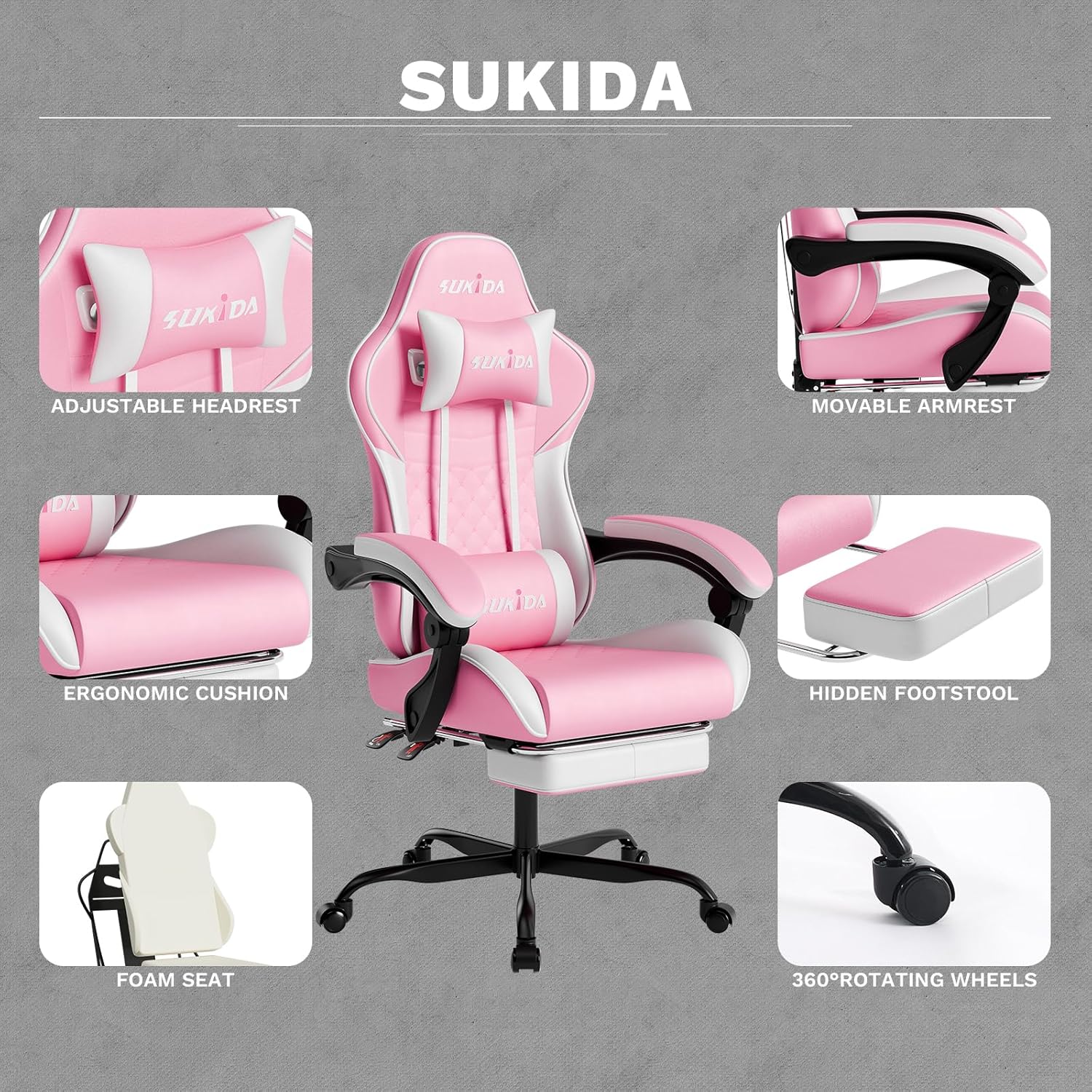 Ergonomic Video Gamer Chairs Gaming Computer Chairs Gamer Chairs for Adults Massage Lumbar Support Swivel Height Adjustable Headrest Backrest