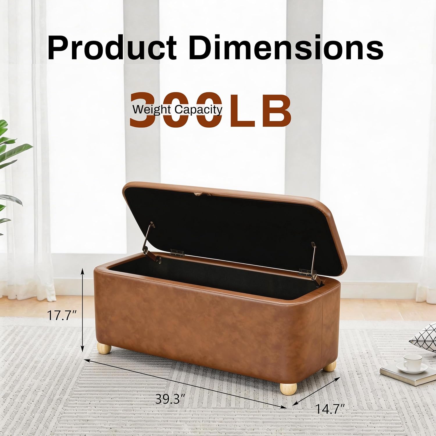 Homebeez 40 inch Storage Ottoman Bench, Faux Leather Upholstered Foot Rest Stool for Bedroom, End of Bed Bench for Living Room, Entryway (Vintage Brown)