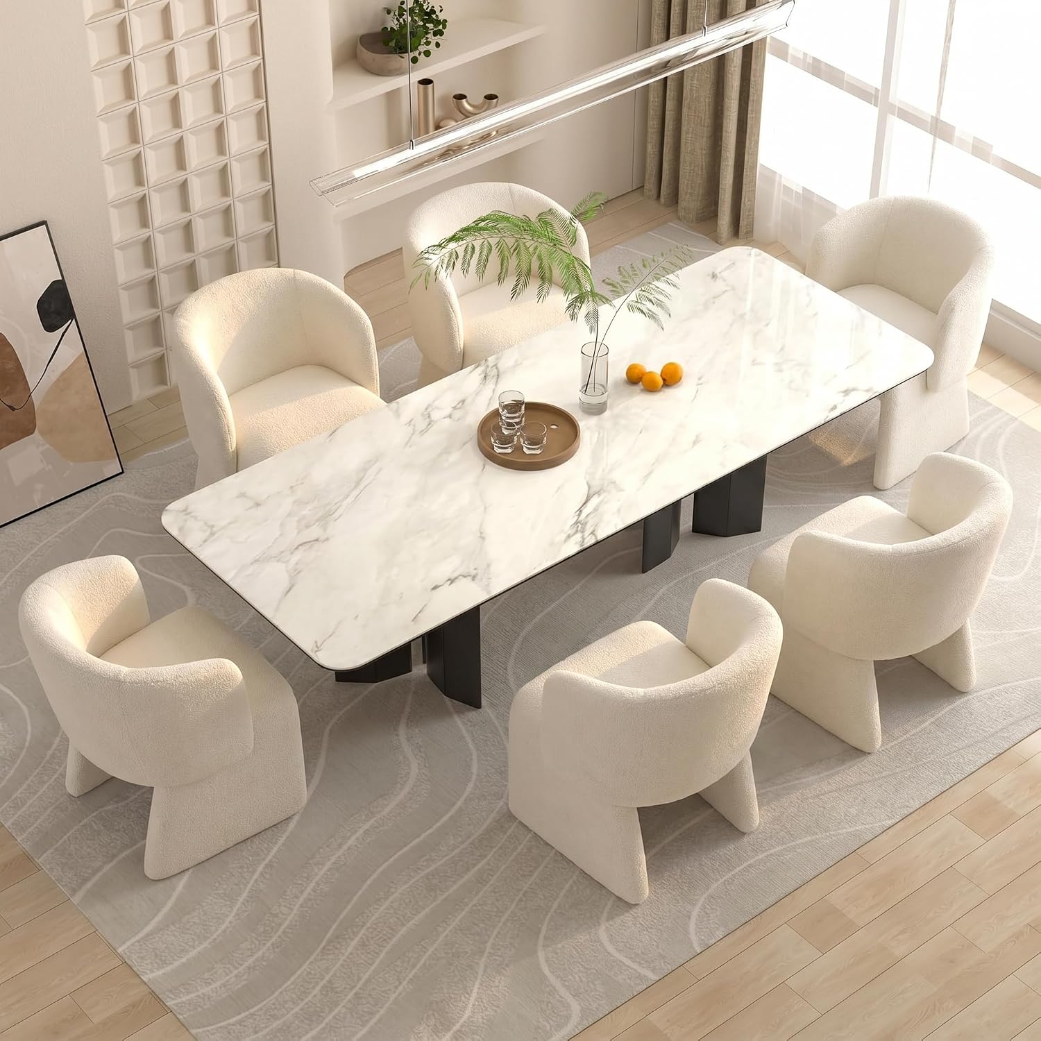 Homedot Modern Barrel Dining Chairs Set of 6, Cozy Kitchen Accent Chairs Upholstered Teddy Velvet Fluffy Sofa Side Chairs with Metal Frame, Comfy Dining Arm Chairs for Living Room, Reception Room